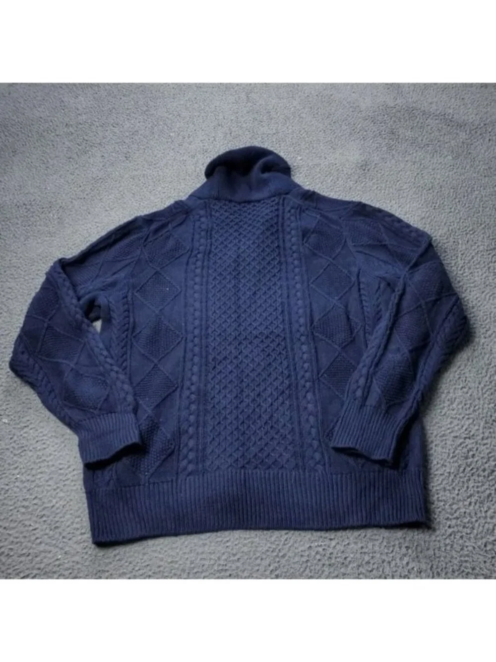 J. Crew Sweater Men Large Cotton Knit Cable Fisherman Button Cowl Pullover Blue